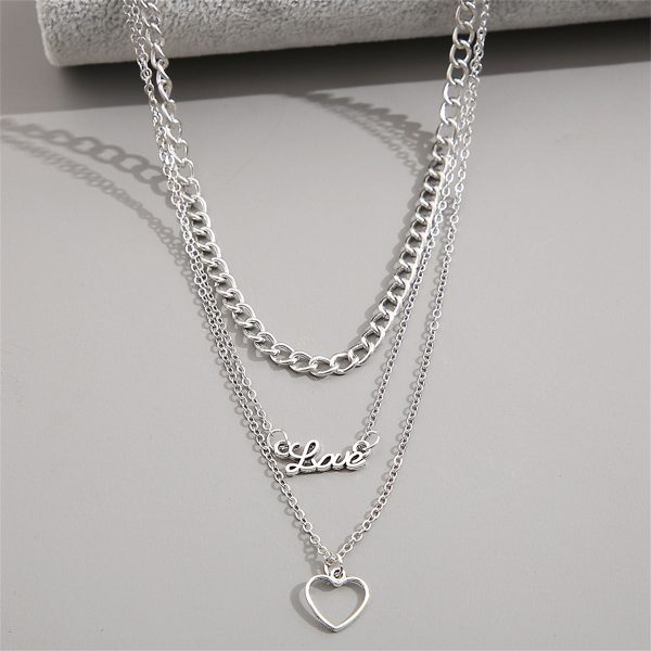 Silver-Plated  Love  Heart Pendant Layered Pendant Necklace on Sale