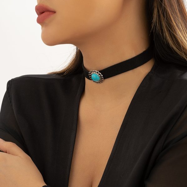 Turquoise & Silver-Plated Choker Necklace Cheap