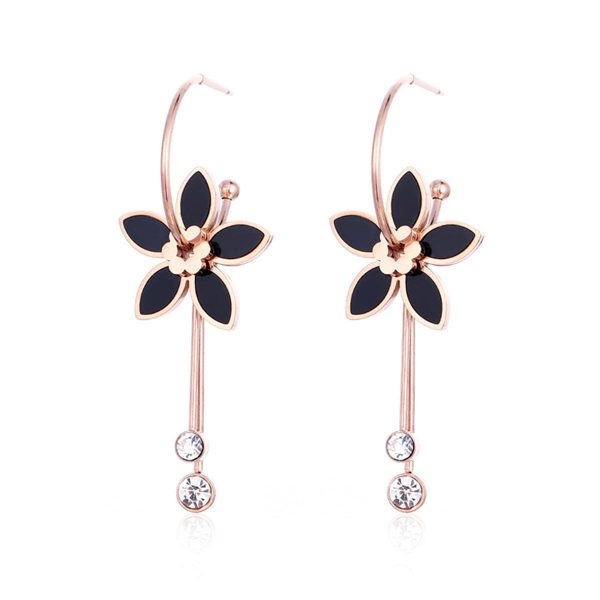 Black Cubic Zirconia & 18K Rose Gold-Plated Flower Drop Earrings Discount