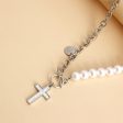 Pearl & Silver-Plated Half-Chain Cross Toggle Necklace Discount