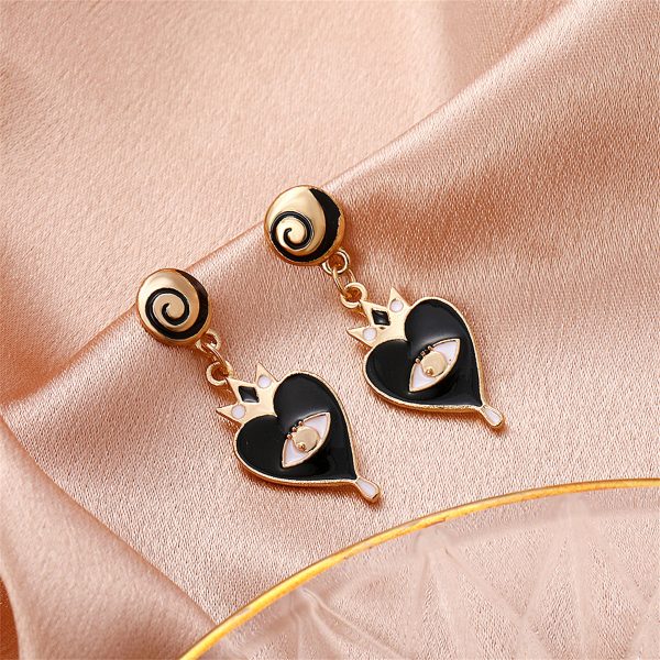 Black Enamel & 18K Gold-Plated Eye Heart Drop Earrings Discount