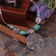 Turquoise & Silver-Plated Floral Plate Pendant Necklace Hot on Sale