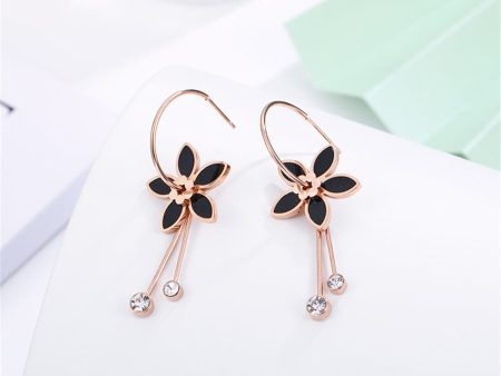 Black Cubic Zirconia & 18K Rose Gold-Plated Flower Drop Earrings Discount