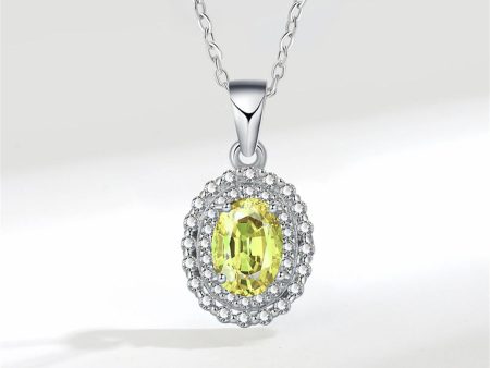 Yellow Crystal & Cubic Zirconia Silver-Plated Oval Pendant Necklace Cheap