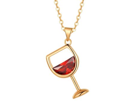 Red Crystal & 18K Gold-Plated Wine Glass Pendant Necklace For Sale