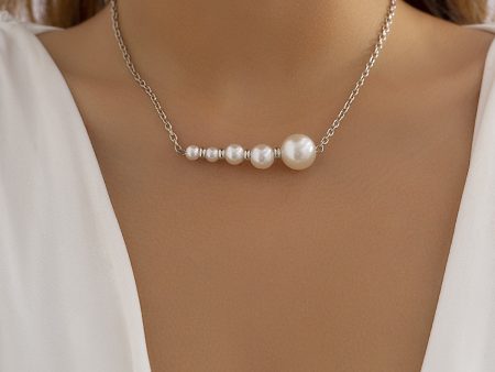 Pearl & Silver-Plated Beaded Bar Pendant Necklace Online