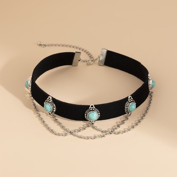 Turquoise & Silver-Plated Layered Choker Necklace Hot on Sale