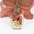 Yellow Gypsophila & Orange Butterfly Vase Pendant Necklace For Sale