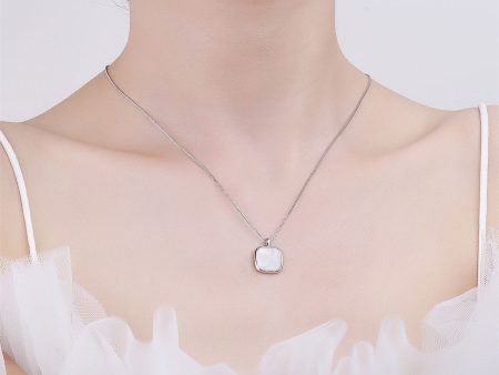 Shell & Silver-Plated Square Pendant Necklace For Sale