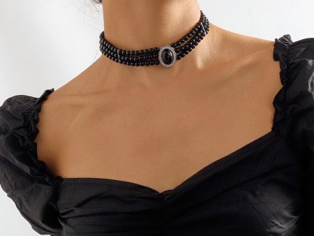 Cubic Zirconia & Black Resin Silver-Plated Oval Layered Choker Necklace Discount