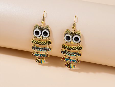 Black Enamel & 18K Gold-Plated Owl Drop Earrings For Discount