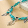 Turquoise & Silver-Plated Openwork Leaves Beaded Charm Necklace on Sale