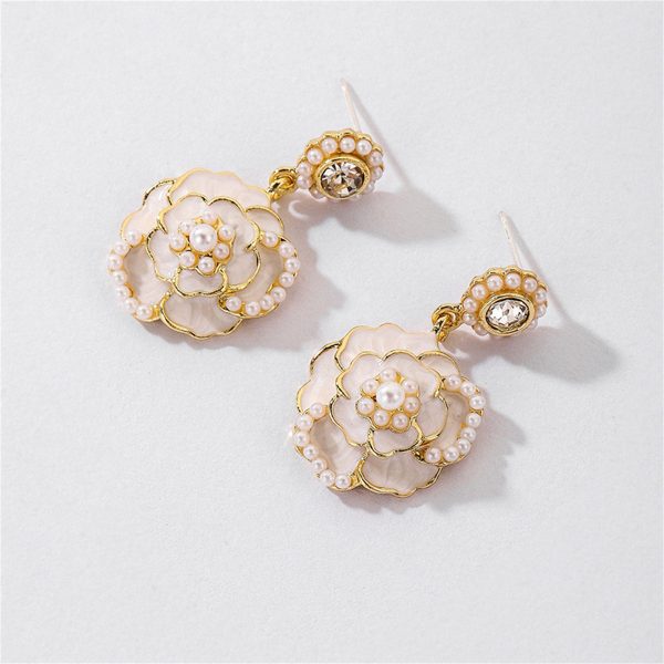 Pearl & White Enamel 18K Gold-Plated Camellia Drop Earrings Online Sale