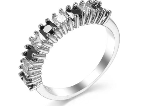 Black Crystal Princess-Cut Line Ring on Sale