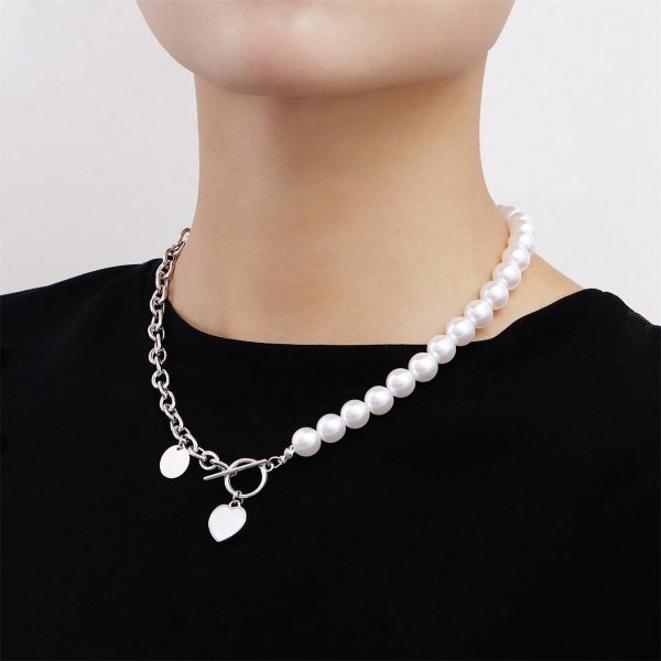 Pearl & White Shell Silver-Plated Asymmetrical Heart Toggle Pendant Necklace Online Sale