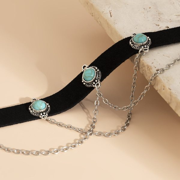 Turquoise & Silver-Plated Layered Choker Necklace Hot on Sale