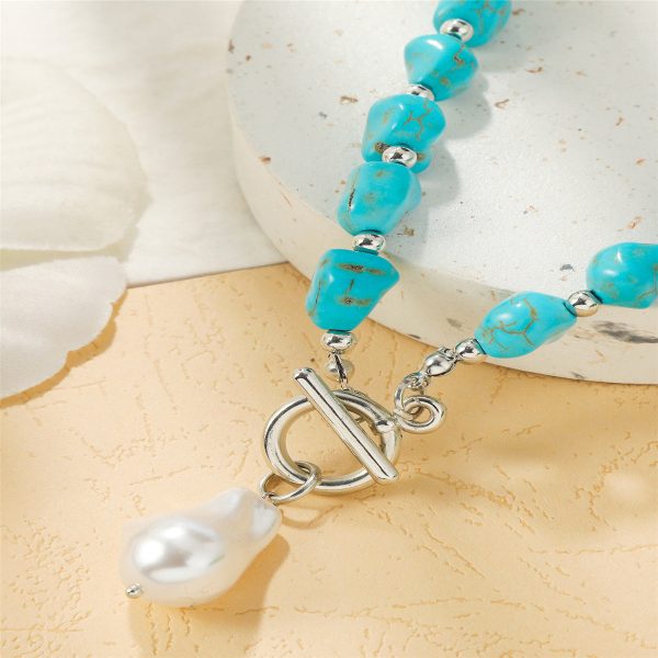 Turquoise & Pearl Silver-Plated Toggle Pendant Necklace on Sale