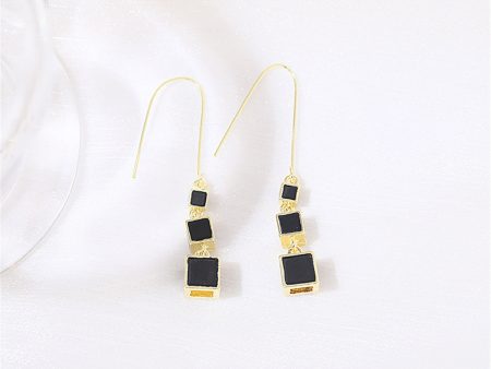 Black Enamel & 18K Gold-Plated Linked Cube Drop Earrings For Cheap