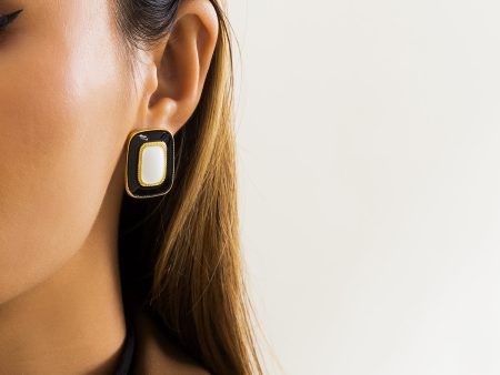 Black Enamel & 18K Gold-Plated Rectangle Stud Earrings Online