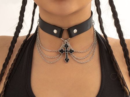 Cubic Zirconia & Polystyrene Silver-Plated Cross Layered Choker Online Hot Sale