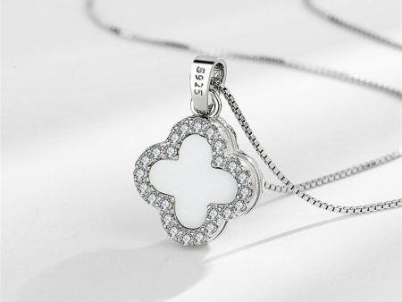 Shell & Silver-Plated Cubic Zirconia-Accent Clover Pendant Necklace For Sale