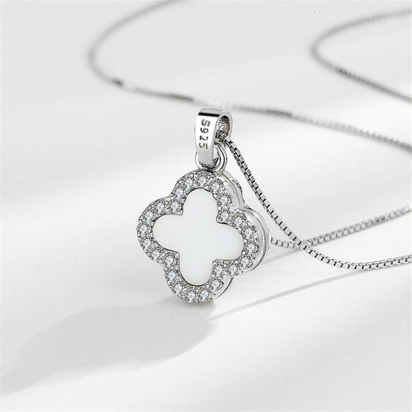 Shell & Silver-Plated Cubic Zirconia-Accent Clover Pendant Necklace For Sale