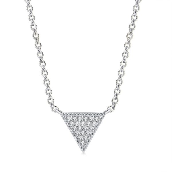 Cubic Zirconia & Silver-Plated Triangle Pendant Necklace For Sale