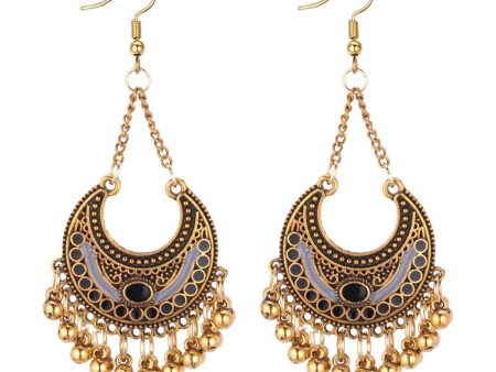 Black Enamel & 18K Gold-Plated Ball-Detail Crescent Moon Drop Earrings Online Sale