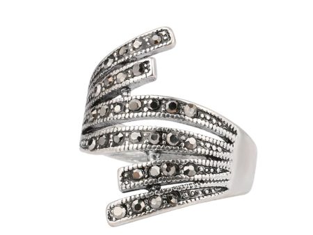 Black Cubic Zirconia Wing Band Ring Hot on Sale