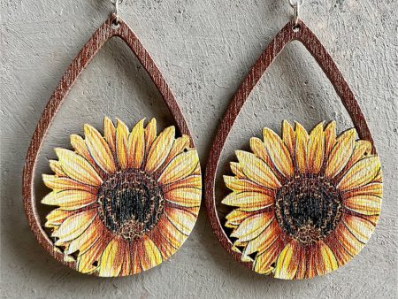 Yellow Wood Sunflower Drop Earrings Hot on Sale