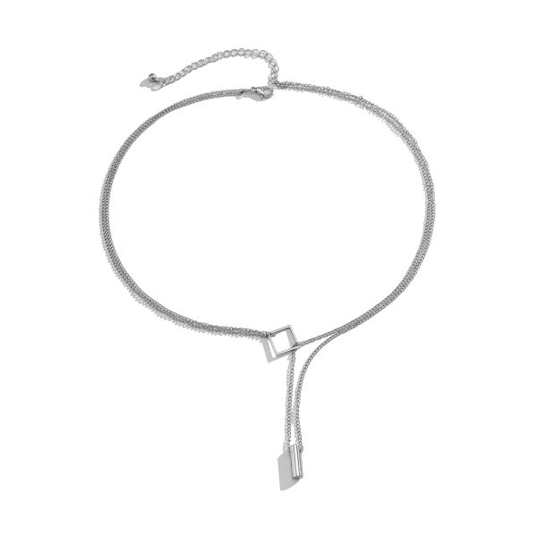 Silver-Plated Rhombus Layered Lariat Necklace Cheap