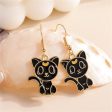 Black Enamel & 18K Gold-Plated Cat Drop Earrings For Cheap