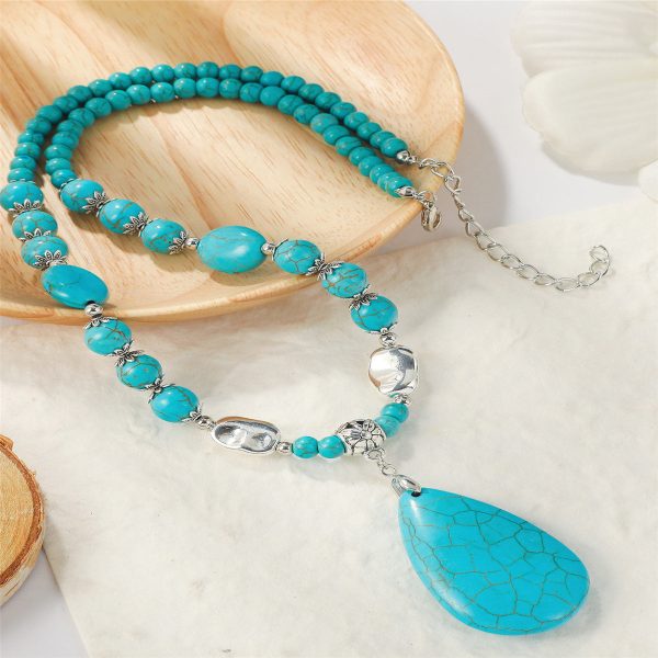 Turquoise & Silver-Plated Drop Pendant Necklace Online now