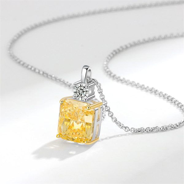 Yellow Crystal & Cubic Zirconia Square Pendant Necklace Supply