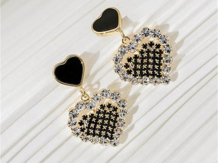 Black Enamel & Cubic Zirconia Heart Drop Earrings on Sale