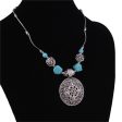 Turquoise & Silver-Plated Floral Plate Pendant Necklace Hot on Sale