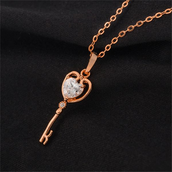 White Crystal & 18K Rose Gold-Plated Key Pendant Necklace For Discount