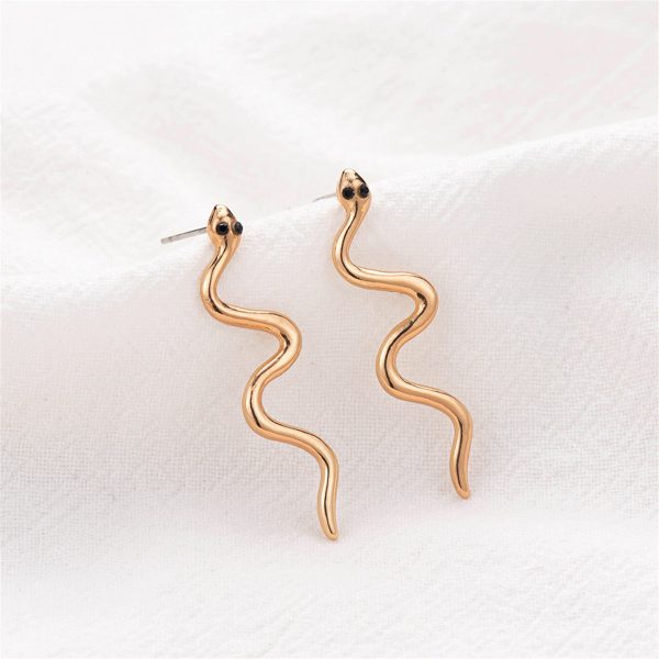 Black Cubic Zirconia & 18K Gold-Plated Snake Drop Earrings on Sale