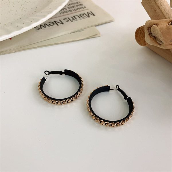 Black Enamel & 18K Gold-Plated Chain Hoop Earrings For Sale