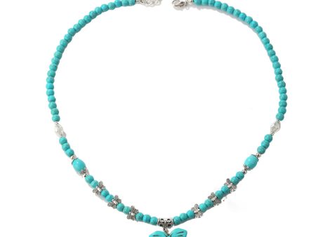 Turquoise & Silver-Plated Butterfly Pendant Necklace Discount