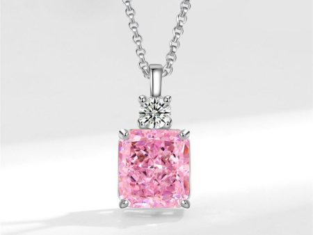 Pink Crystal & Cubic Zirconia Square Pendant Necklace on Sale