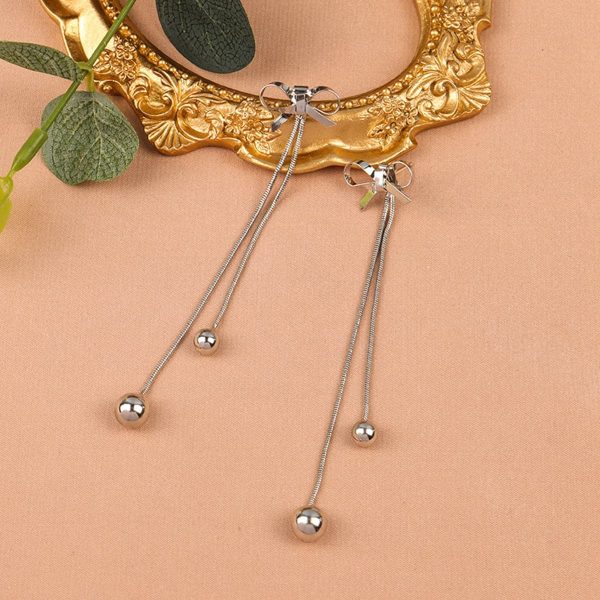 Silver-Plated Bow Double Ball Drop Earrings For Discount