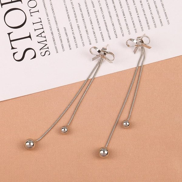 Silver-Plated Bow Double Ball Drop Earrings For Discount