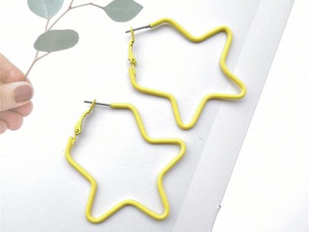 Yellow Enamel & Silver-Plated Star Hoop Earrings Online Sale