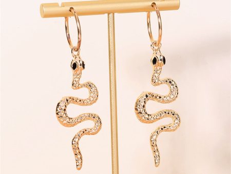 Black Enamel & 18K Gold-Plated Curvy Snake Drop Earrings Supply