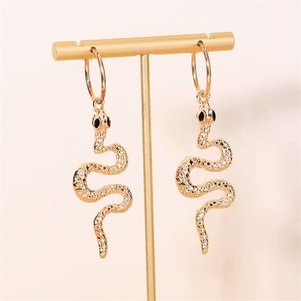 Black Enamel & 18K Gold-Plated Curvy Snake Drop Earrings Supply