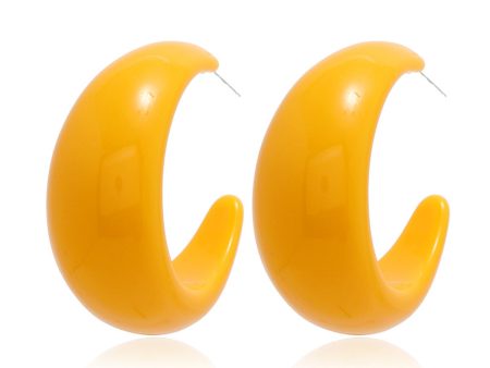 Yellow Resin & Silver-Plated Chunky C-Shaped Huggie Earrings For Sale