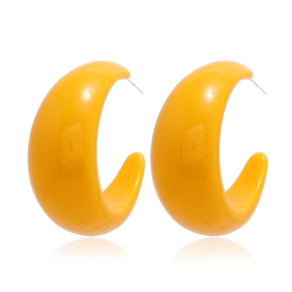 Yellow Resin & Silver-Plated Chunky C-Shaped Huggie Earrings For Sale