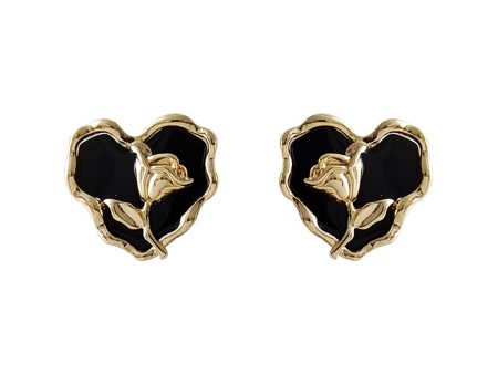 Black Enamel & 18K Gold-Plated Rose Heart Stud Earrings Online now