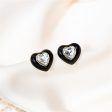 Black Enamel & Crystal 18K Gold-Plated Heart Stud Earrings Cheap